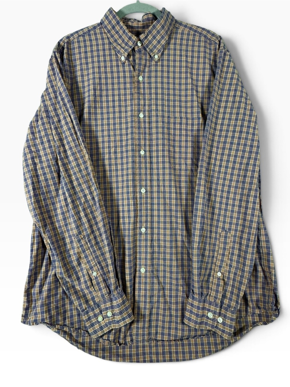 Lands' End Men's Plaid Button-Down Shirt in Navy and Tan